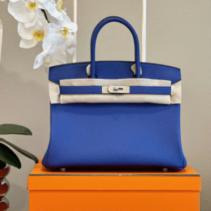 Hermes Woman’s Birkin Phw Togo Blue Fake Handbags Lock Silver 30cm