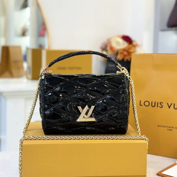 Louis Vuitton LV Twist Women's Handbag Glossy Black Like Auth 23cm