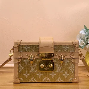 Louis Vuitton LV Petite Box Shape Lock Plated Gold Fake Handbags 20×12.5x5cm