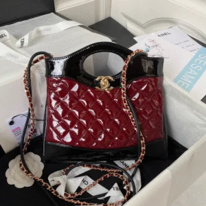 Chanel Mini Shopping Bag Super Fake Handbags Red Shiny Leather 31cm