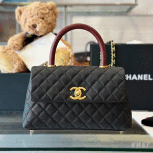 Chanel Handbag Fake 11 Coco Lock Gold Lizard Skin Black 24cm