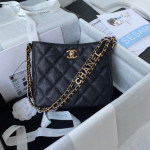 Chanel Hobo Like Auth Handbags Pebbled Leather With Lock Gold 19x16cm