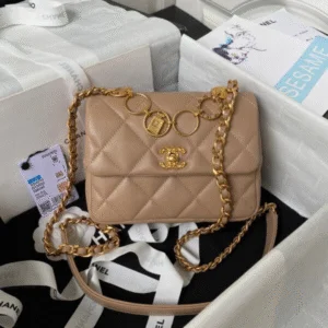 Chanel Woc Brown Fake Handbags Pearl Handle Plated 11.5×14.5x5cm