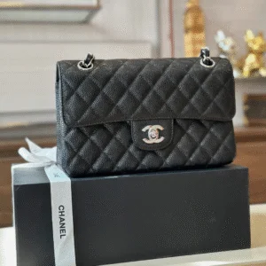 Chanel Classic Fake 11 Handbags Woman’s Black Leather Lock Silver 23cm