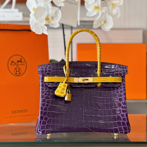 Hermes Birkin 30 Purple/Gold Genuine Crocodile Leather Gold Hardware - Custom Made