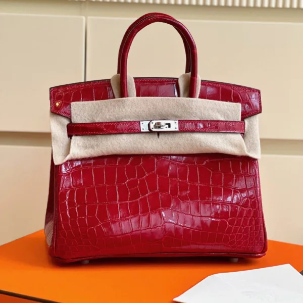 HN 25 Red Genuine Crocodile Leather Palladium Hardware