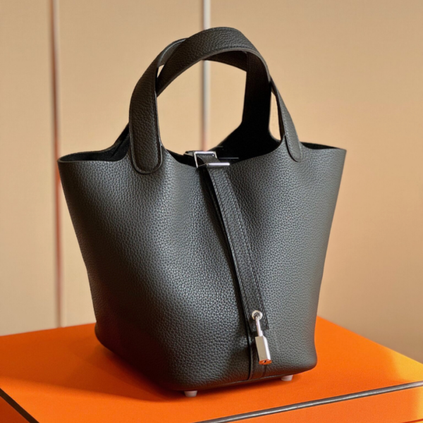 HN 18 Black Togo Leather Sliver Hardware