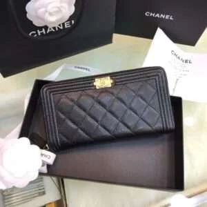 Chanel Wallet Super Fake Black Grained Leather Gold Lock 19×10.5cm