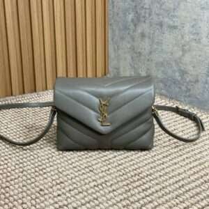 Replica Saint Laurent YSL Calfskin Y Quilted Monogram Toy Loulou Crossbody Bag Kaki Grey