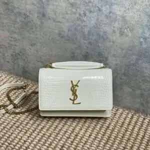 Replica Saint Laurent YSL Calfskin Crocodile Embossed Monogram Sunset Chain Wallet