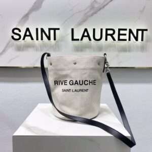 Replica Saint Laurent YSL canvas leather rive gauche bucket bag White