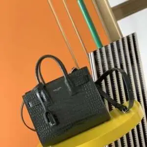 Replica Saint Laurent YSL Calfskin Crocodile Embossed Nano Sac De Jour Tote
