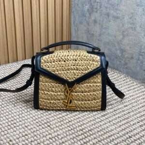 Replica Saint Laurent YSL Cassandra Leather-trim Raffia Tote
