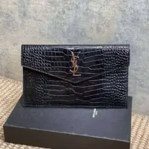 Replica Saint Laurent YSL Calfskin Crocodile Embossed Uptown Monogram Pouch