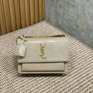 Replica Saint Laurent YSL Calfskin Crocodile Embossed Monogram Sunset Shoulder Bag