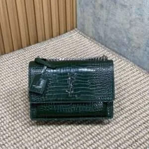 Replica Saint Laurent YSL Calfskin Crocodile Embossed Monogram Sunset Shoulder Bag