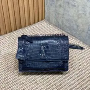 Replica Saint Laurent YSL Calfskin Crocodile Embossed Monogram Sunset Shoulder Bag