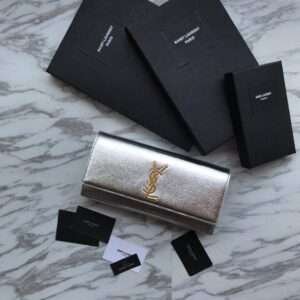Replica Saint Laurent YSL Cassandre Logo Clutch Metallic Silver