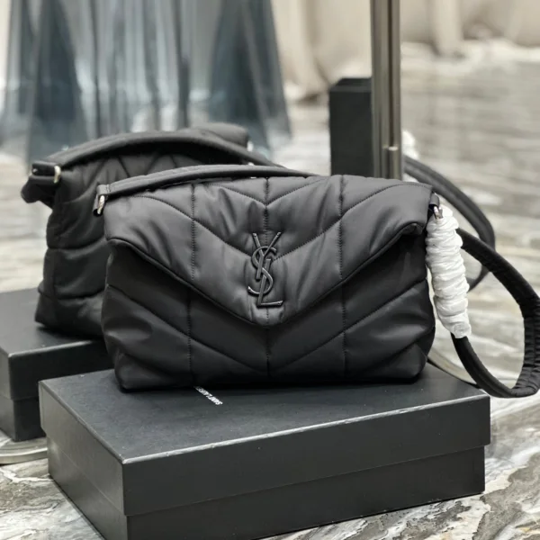 SAINT LAURENT Black Puffer Messenger Bag
