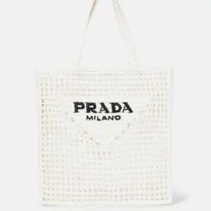 Logo raffia tote bag