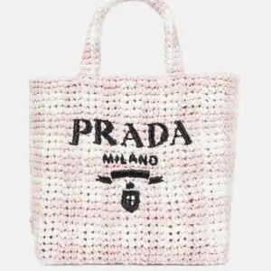 Logo raffia-effect shopper