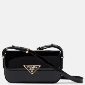 Logo patent leather shoulder bag