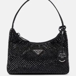 Crystal-embellished satin tote bag
