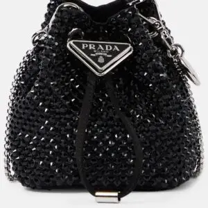 Mini embellished satin bucket bag