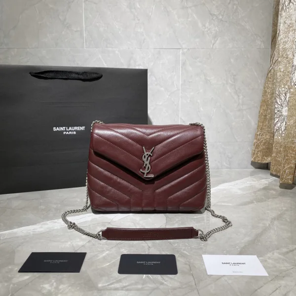 YSSL Loulou Small Chain Bag In Matelassé "Y" Burgundy