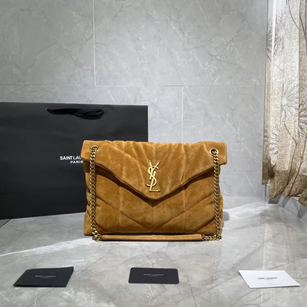 SAINT LAURENT Puffer Toy quilted leather-trimmed suede shoulder bag