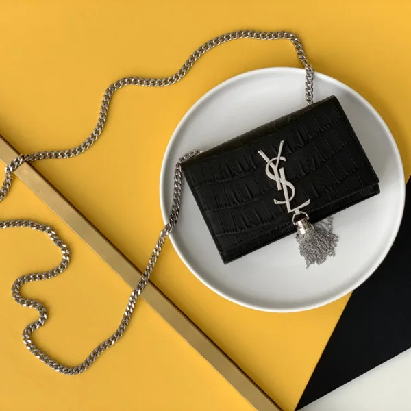 Saint Laurent Black Leather Small Kate Tassel Crossbody Bag Sliver