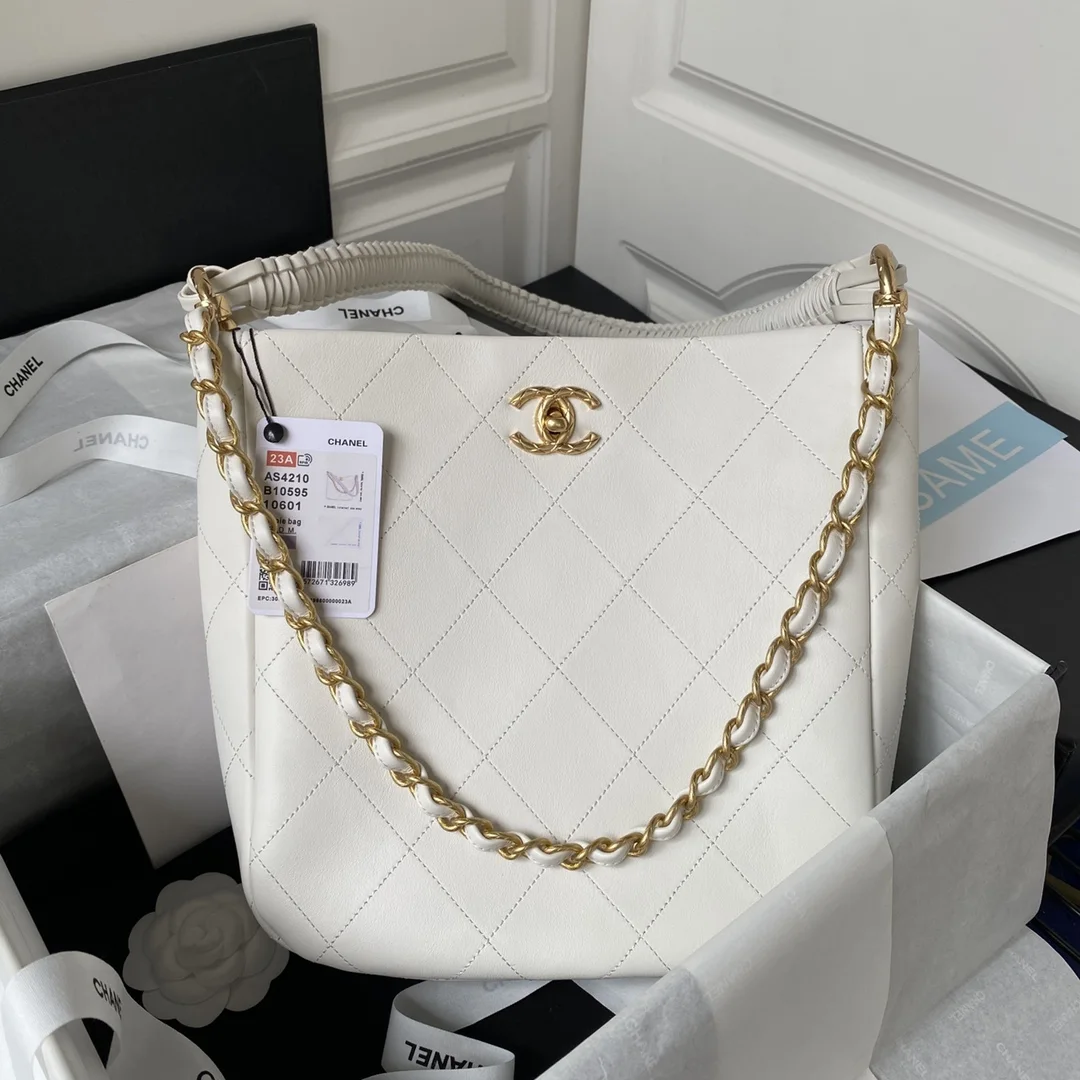 Chanel Calfskin Hobo Bag White/Black
