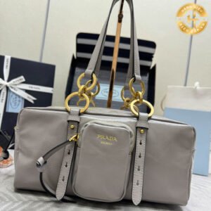 Prada gray suede leather handbag MN656