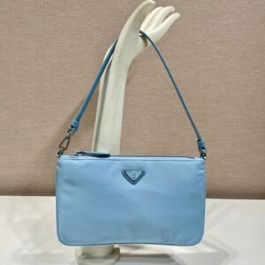SHOULDER BAG 24 WITH TRIANGLE LOGO IN SKY BLUE RE-NYLON FABRIC