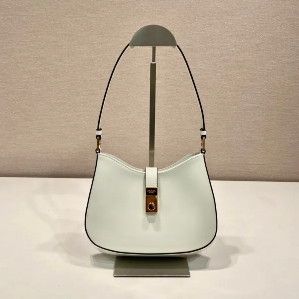 PRADA CLEO SHOULDER BAG 22 IN WHITE BRUSHED LAMBSKIN WITH CLASP CLOSURE