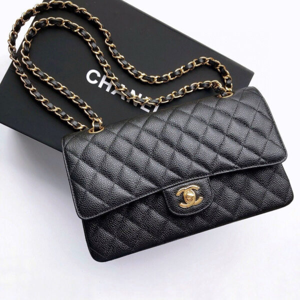CHANEL FLAP BAG 25 IN BLACK CAVIAR LEATHER GOLD HARDWARE