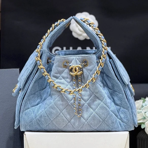 CHANEL 25 SMALL IN BLUE 30 DENIM GOLD HARDWARE