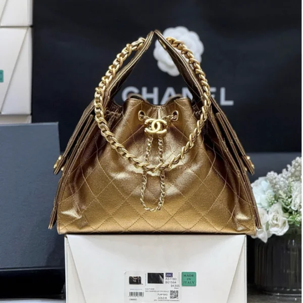 CHANEL 25 HANDBAG 30 IN GOLDEN BROWN WITH GOLD HARDWARE