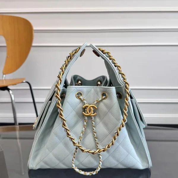 CHANEL 25 HANDBAG 30 IN LGITH BLUE CAVIER GOLD HARDWARE