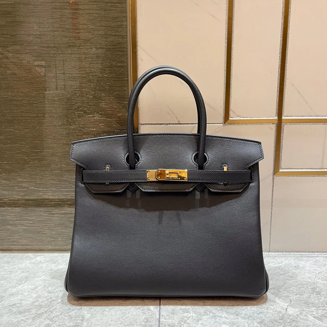 HN 30CM BLACK SWIFT LEATHER GOLD HARDWARE