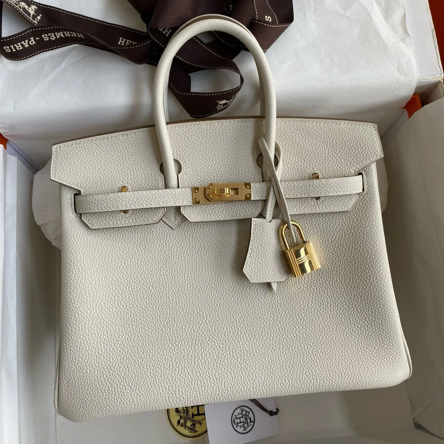 HN 25CM CREAM TOGO LEATHER GOLD HARDWARE