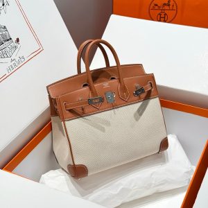 HERMES BIRKIN 25CM IN VEAU BARENIA SWIFT ERCU TOILE CANVAS