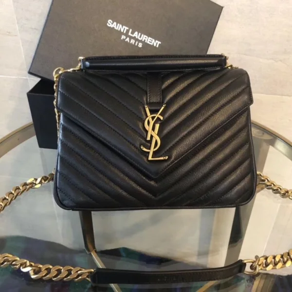 Saint Laurent medium College leather cross body bag in black with gold hardware