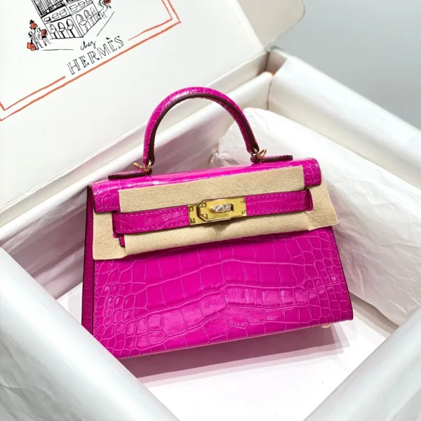 HN MINI IN DEEP MAGENTA CROCODILE SKIN GOLD HARDWARE