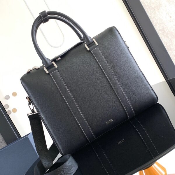 Dior Lingot Briefcase in black grained calfskin leather