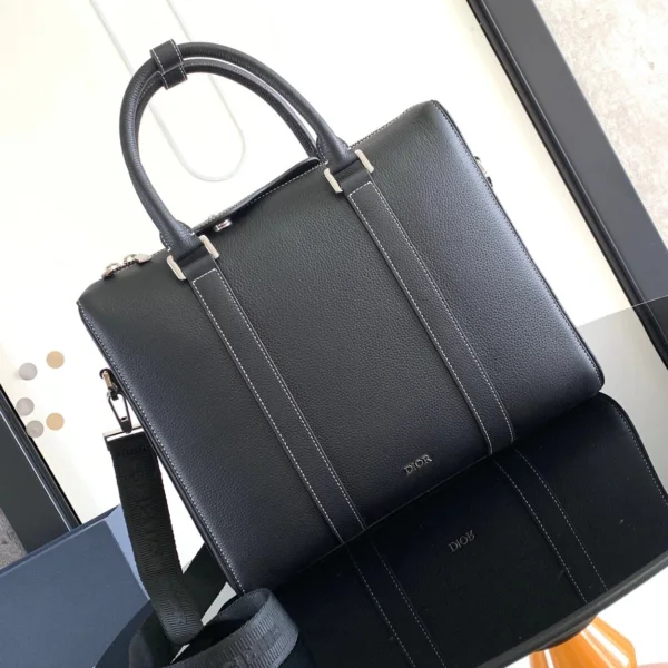 Dior Lingot Briefcase in black grained calfskin leather