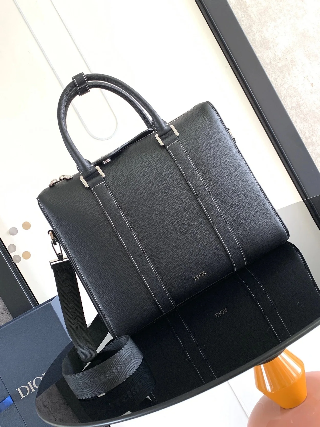 Dior Lingot Briefcase in black grained calfskin leather