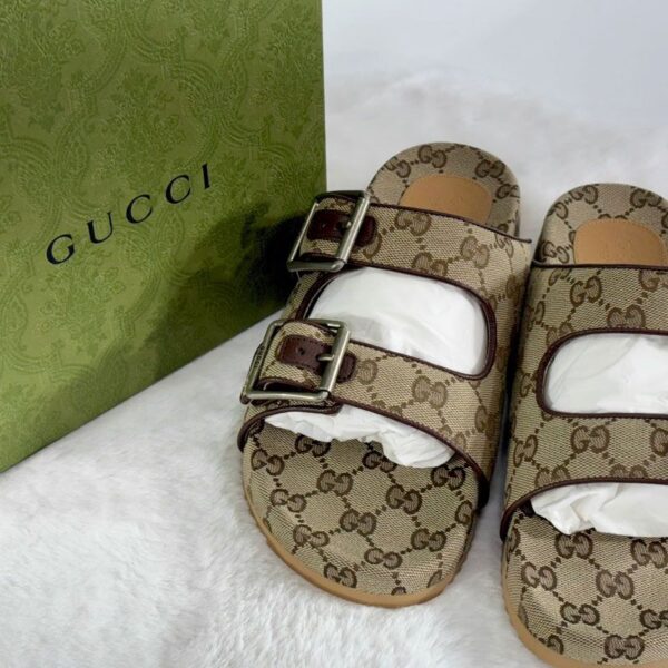 GUCCI monogram canvas slide sandals