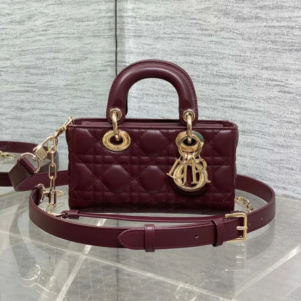 DIOR SMALL LADY D‑JOY BAG 19 IN BURGUNDY GOLD HARDWARE
