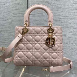 DIOR MEDIUM LADY BAG 24 IN PINK CALFSKIN GOLD HARDWARE